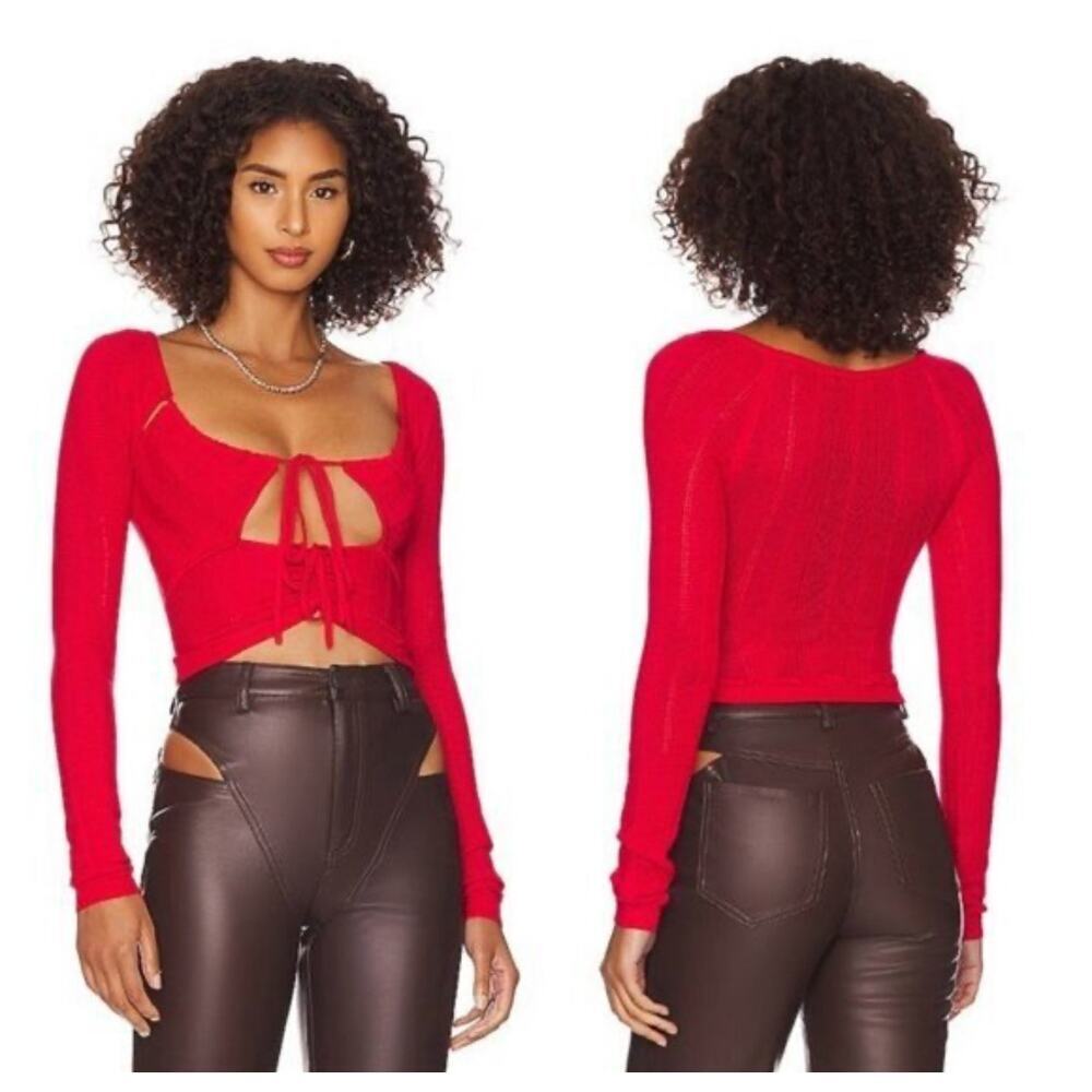 NWOT Revolve h:ours Cora Women's Blouse Top‎ Shirt Cutout Bright Red Large Tie